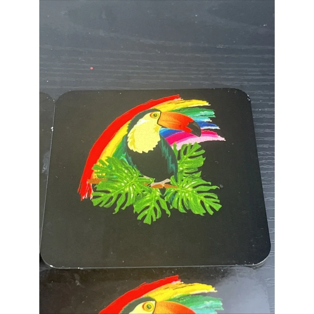 Toucan Coasters Set of 4 Black Rainbow Tropical‎ Bird Drink Coasters